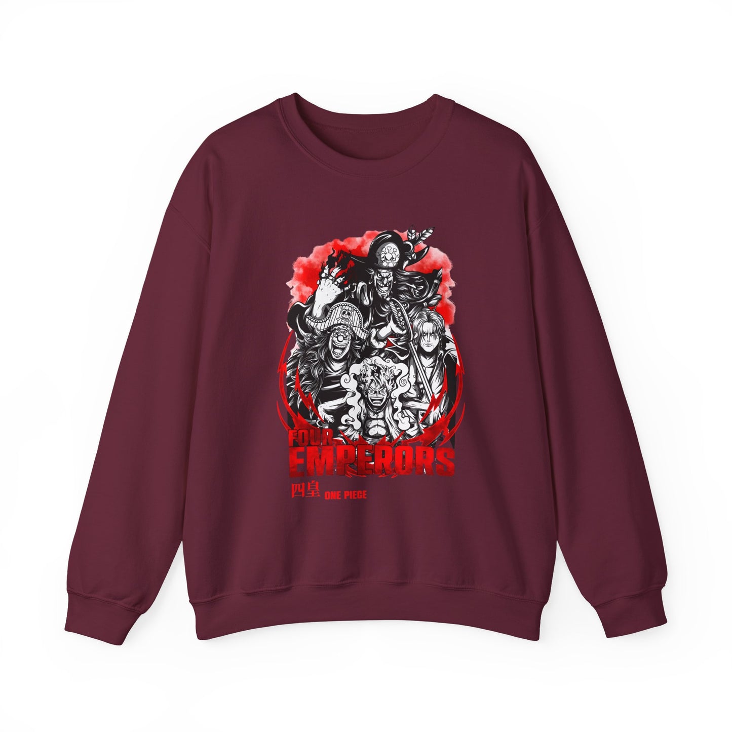 Four Emperors One Piece Sweatshirt – 100% Cotton Anime Crewneck Featuring Yonko Pirates