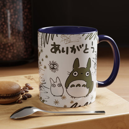 Totoro Sketch Accent Mug – Studio Ghibli Coffee Cup with Colored Handle – 11oz & 15oz Cute Anime Mug