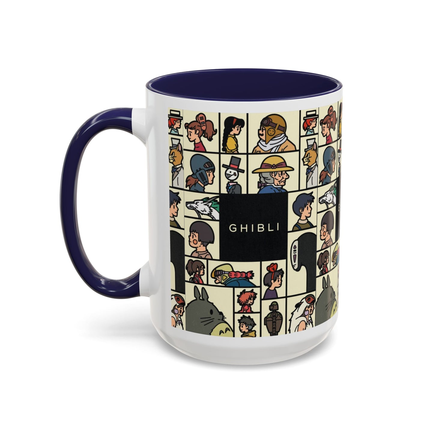 Studio Ghibli Characters Sketch Accent Mug – 11oz & 15oz Anime Coffee Cup with Color Handle