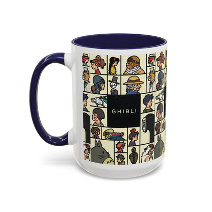 Studio Ghibli Characters Sketch Accent Mug – 11oz & 15oz Anime Coffee Cup with Color Handle