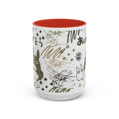 Totoro Sketch Accent Mug – Studio Ghibli Coffee Cup with Colored Handle – 11oz & 15oz Cute Anime Mug