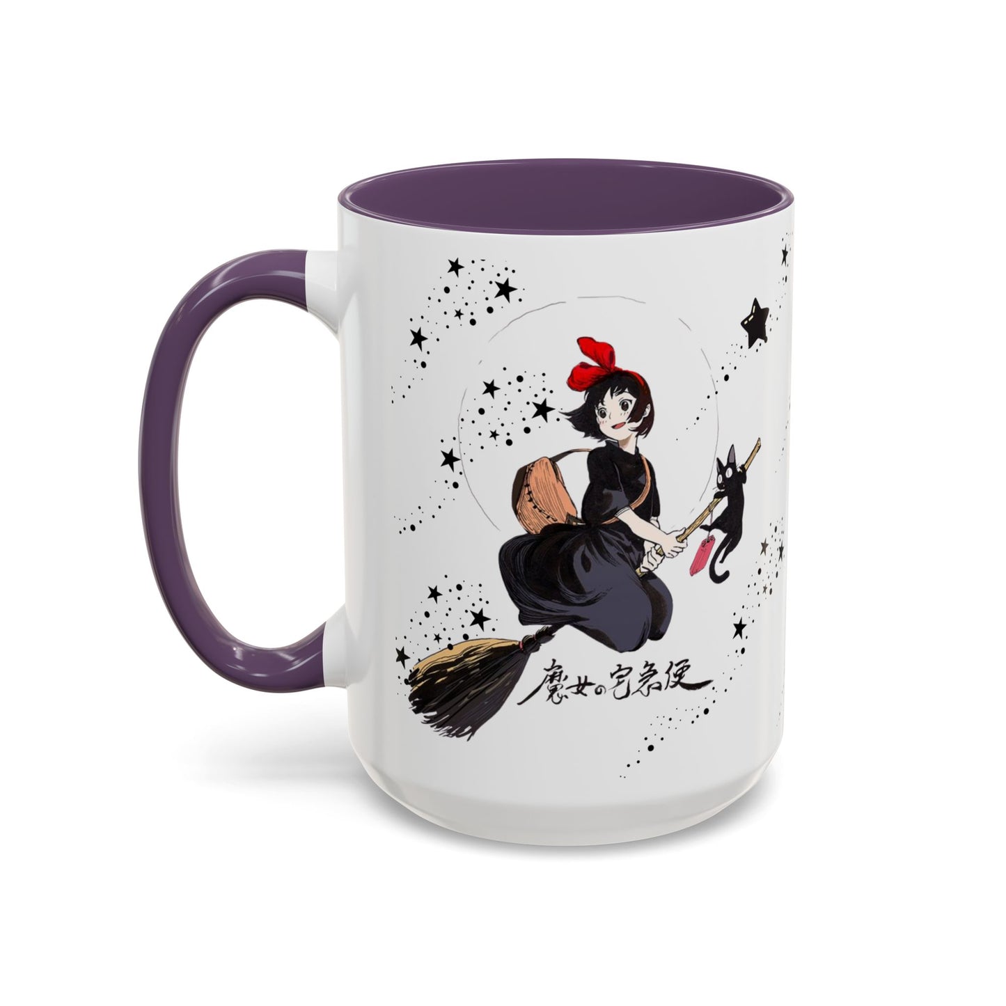 Kiki’s Delivery Service Accent Mug – 11oz & 15oz Ceramic Cup with Colored Handle – Studio Ghibli Anime Gift