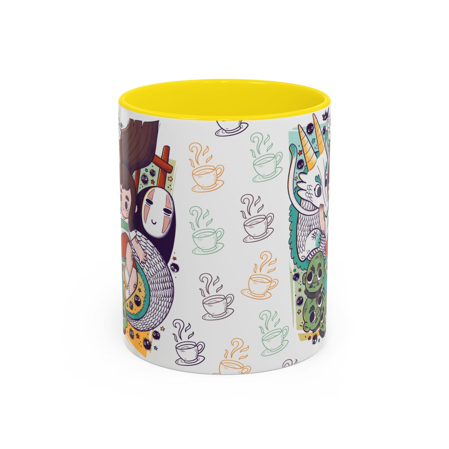 Spirited Away Accent Mug – Color Handle Anime Cup 11oz & 15oz – Studio Ghibli Coffee Mug Featuring Chihiro & No Face