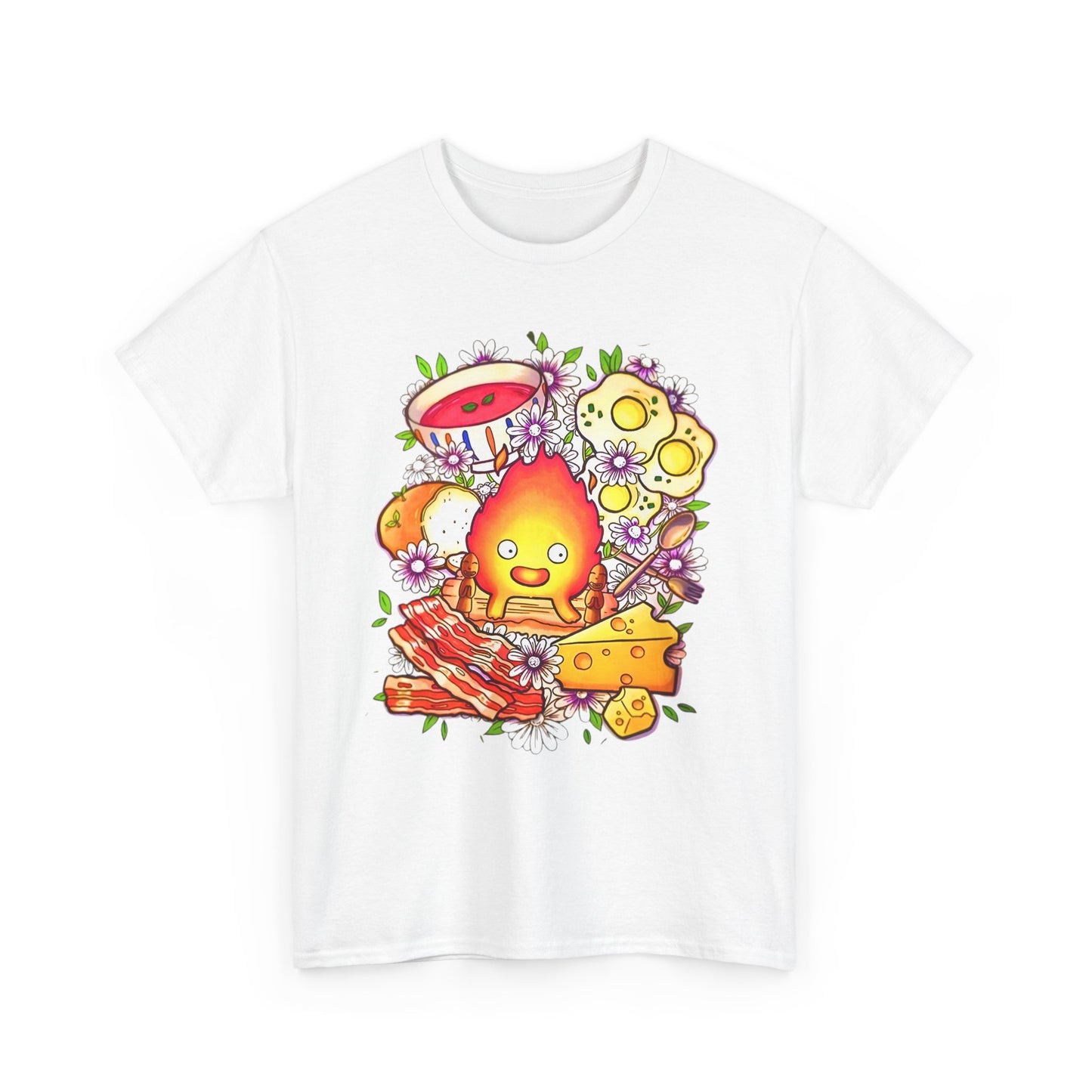 Calcifer Breakfast Ghibli Art T-Shirt | 100% Cotton Howl’s Moving Castle Tee