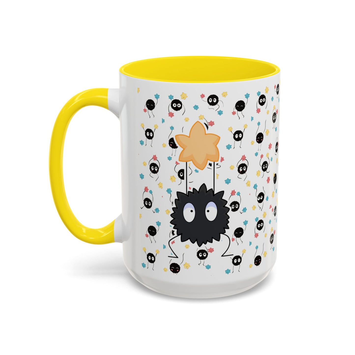 Soot Sprites Accent Mug – Studio Ghibli Color Handle Cup – 11oz & 15oz Ceramic Anime Gift