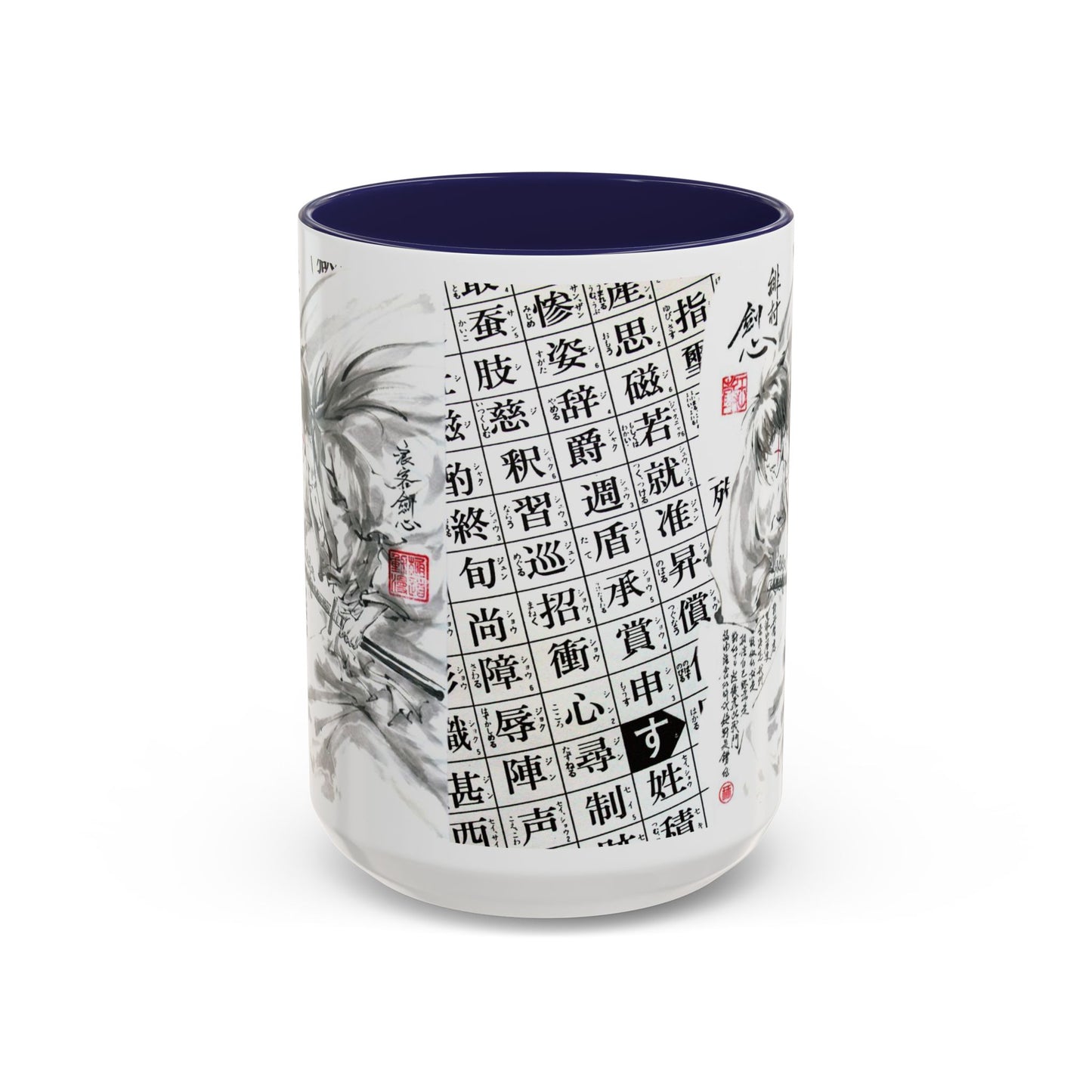 Rurouni Kenshin Kanji Accent Mug – Samurai Anime Color Handle Cup 11oz & 15oz – Japanese Sword Art Gift