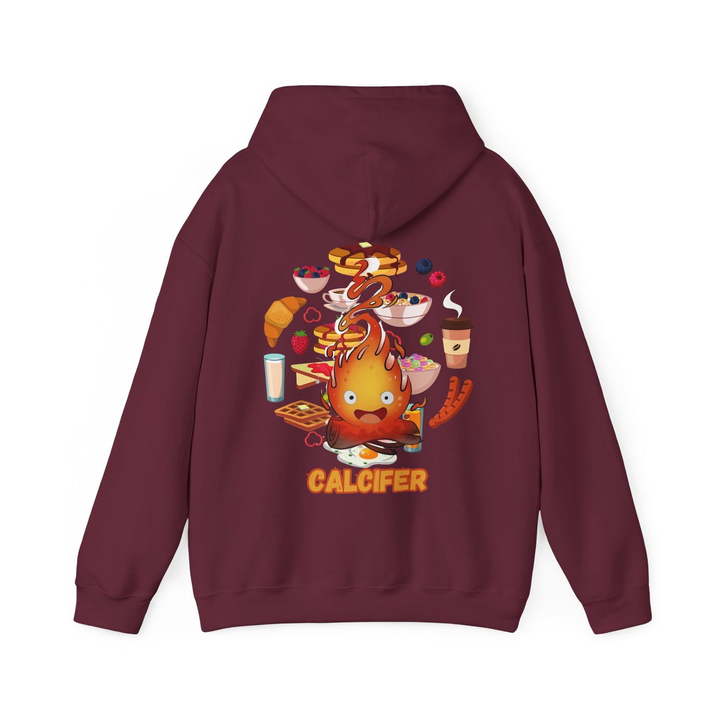 "Calcifer Breakfast Demon Hoodie – 100% Cotton, Studio Ghibli Inspired Back Print Sweatshirt"