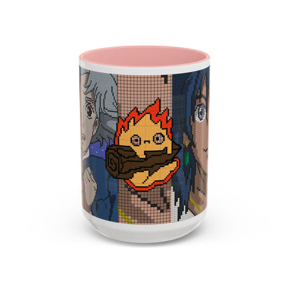Howl's Moving Castle Pixel Accent Mug – Retro Anime Color Handle Cup 11oz & 15oz – Studio Ghibli Coffee Gift