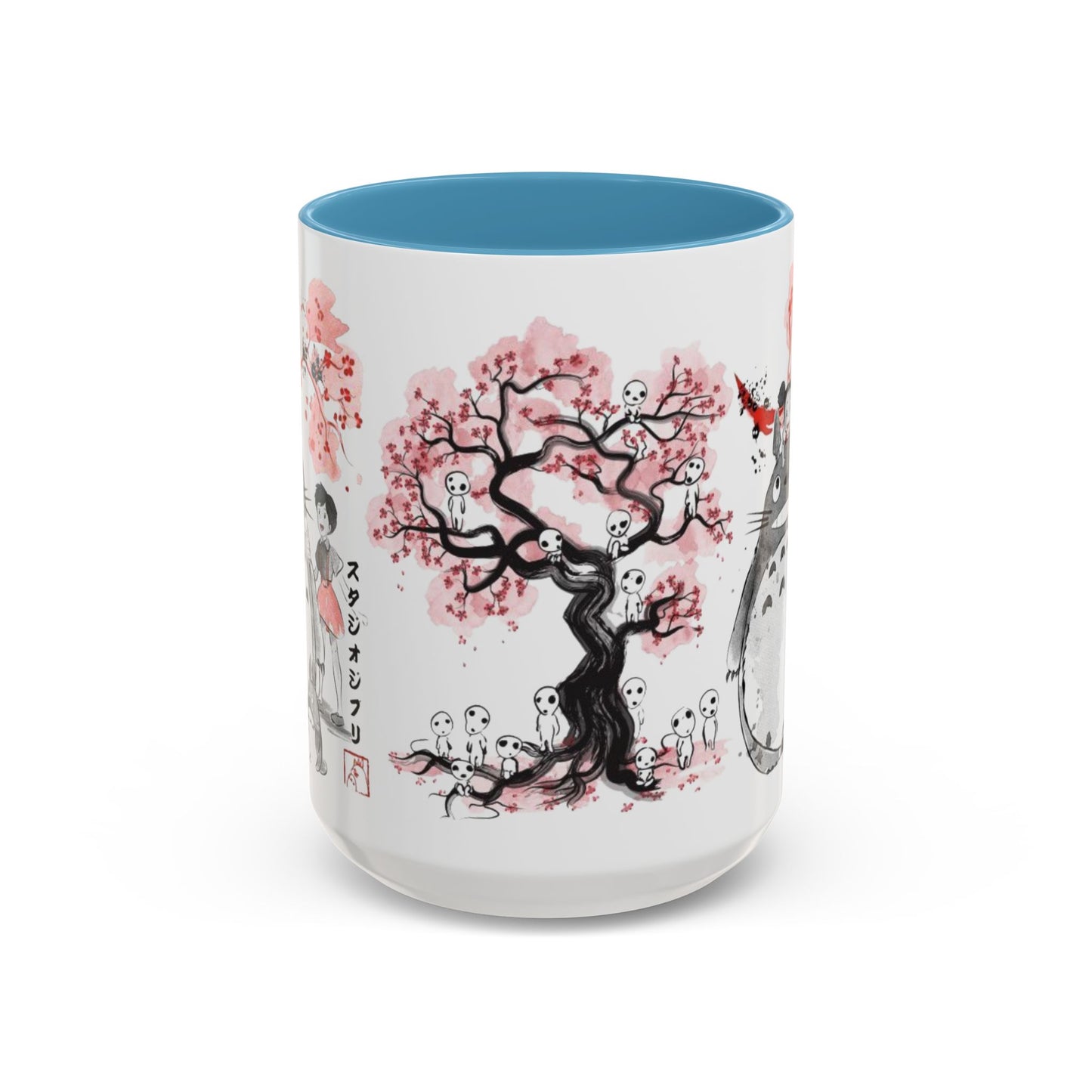Totoro Sakura Forest Accent Mug – Color Handle Anime Cup 11oz & 15oz – Studio Ghibli Aesthetic Gift
