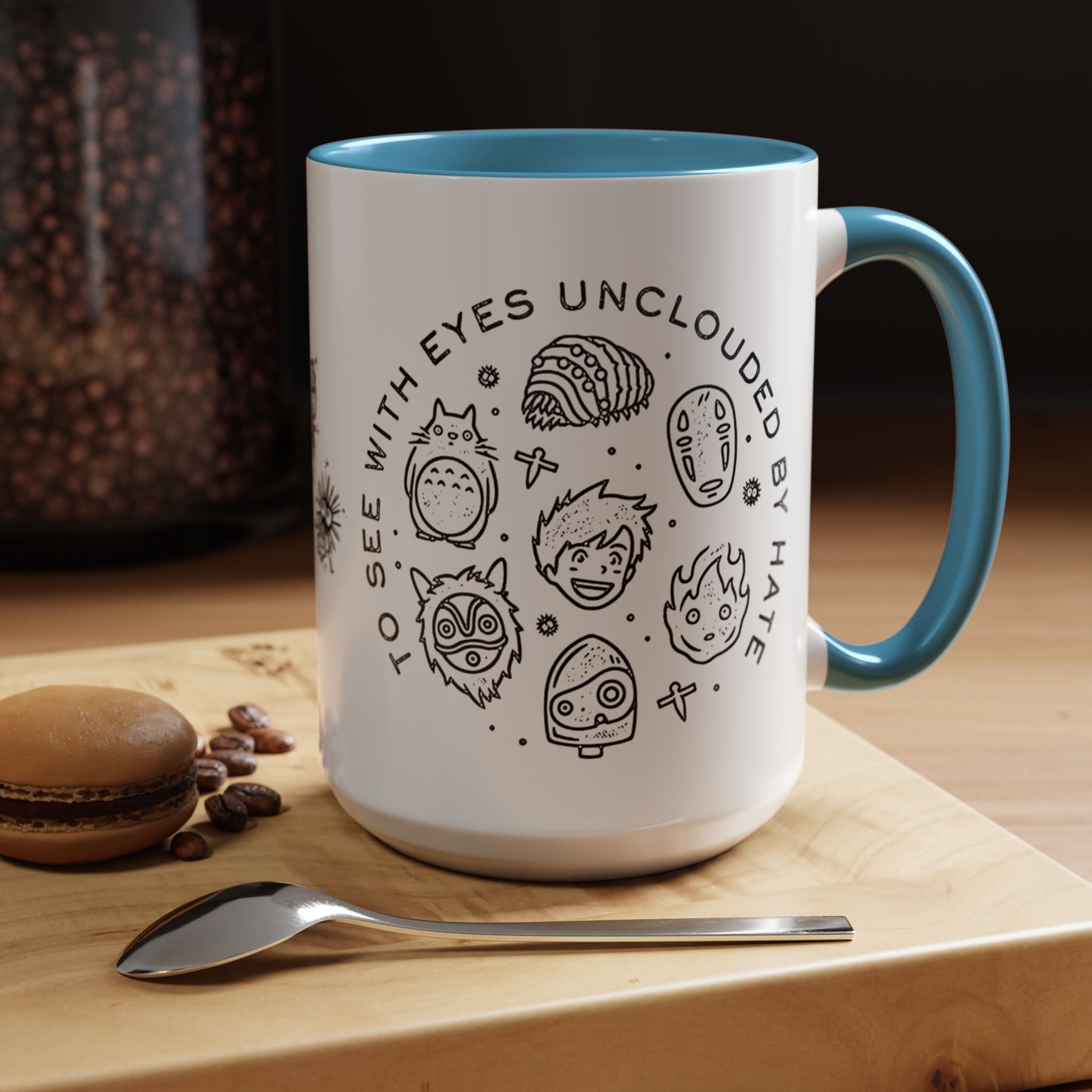 Universe Ghibli Accent Mug – Color Handle Anime Coffee Cup – 11oz & 15oz Studio Ghibli Ceramic Mug Gift