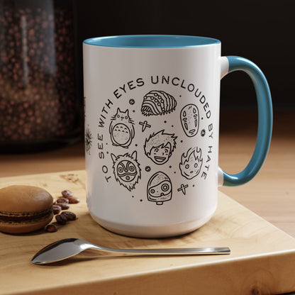 Universe Ghibli Accent Mug – Color Handle Anime Coffee Cup – 11oz & 15oz Studio Ghibli Ceramic Mug Gift