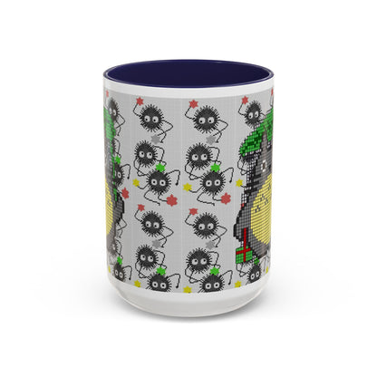 Totoro & Soot Sprites Accent Mug – Color Handle Studio Ghibli Cup – 11oz & 15oz Ceramic Anime Coffee Gift