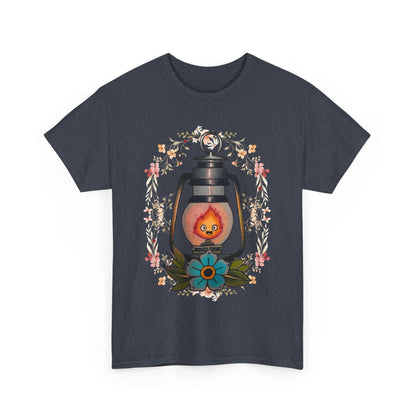 Calcifer Lamp Flowers T-Shirt – 100% Cotton Howl’s Moving Castle Inspired Tee for Anime Fans