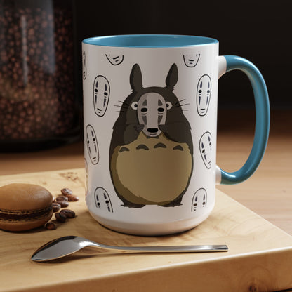 Totoro No Face Mask Accent Mug – Studio Ghibli Color Handle Cup 11oz & 15oz – Cute Anime Crossover Coffee Gift
