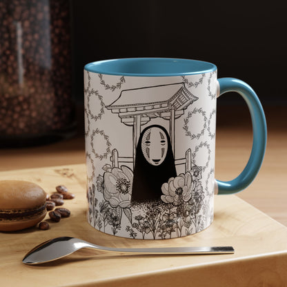 No Face Flowers Accent Mug – Studio Ghibli Inspired Coffee Cup – 11oz & 15oz Ceramic Anime Gift