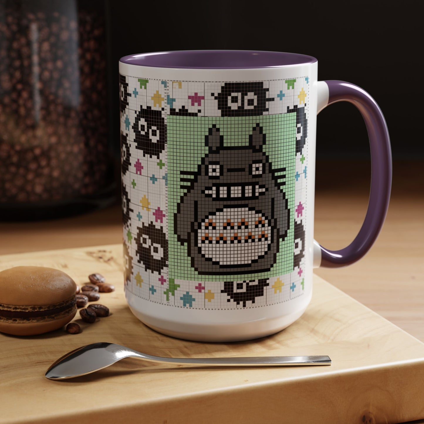 My Neighbor Totoro Pixel Accent Mug – Retro Ghibli Color Handle Cup 11oz & 15oz – Cute Anime Coffee Gift