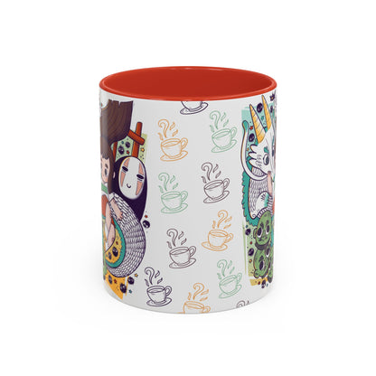 Spirited Away Accent Mug – Color Handle Anime Cup 11oz & 15oz – Studio Ghibli Coffee Mug Featuring Chihiro & No Face
