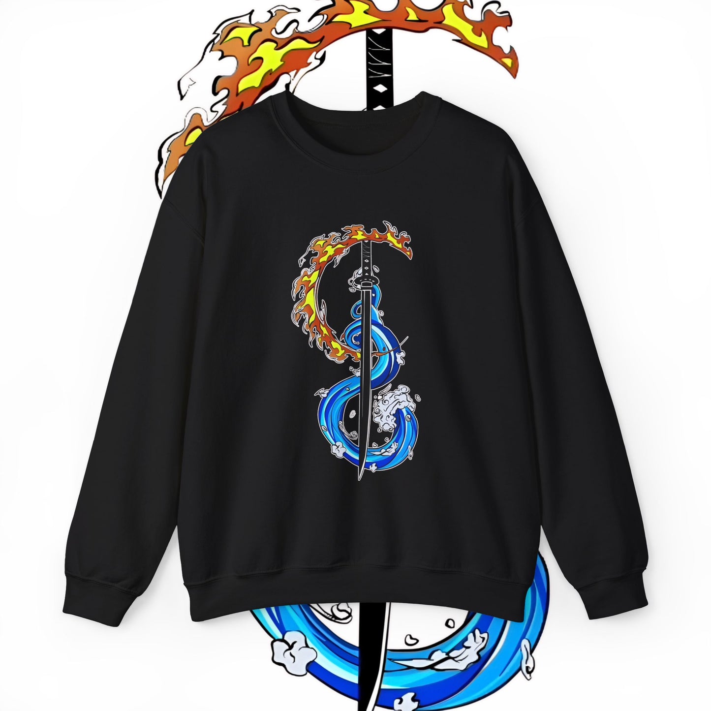 Demon Slayer Tanjiro Fire & Water Sword Art Sweatshirt | 100% Cotton Anime Pullover