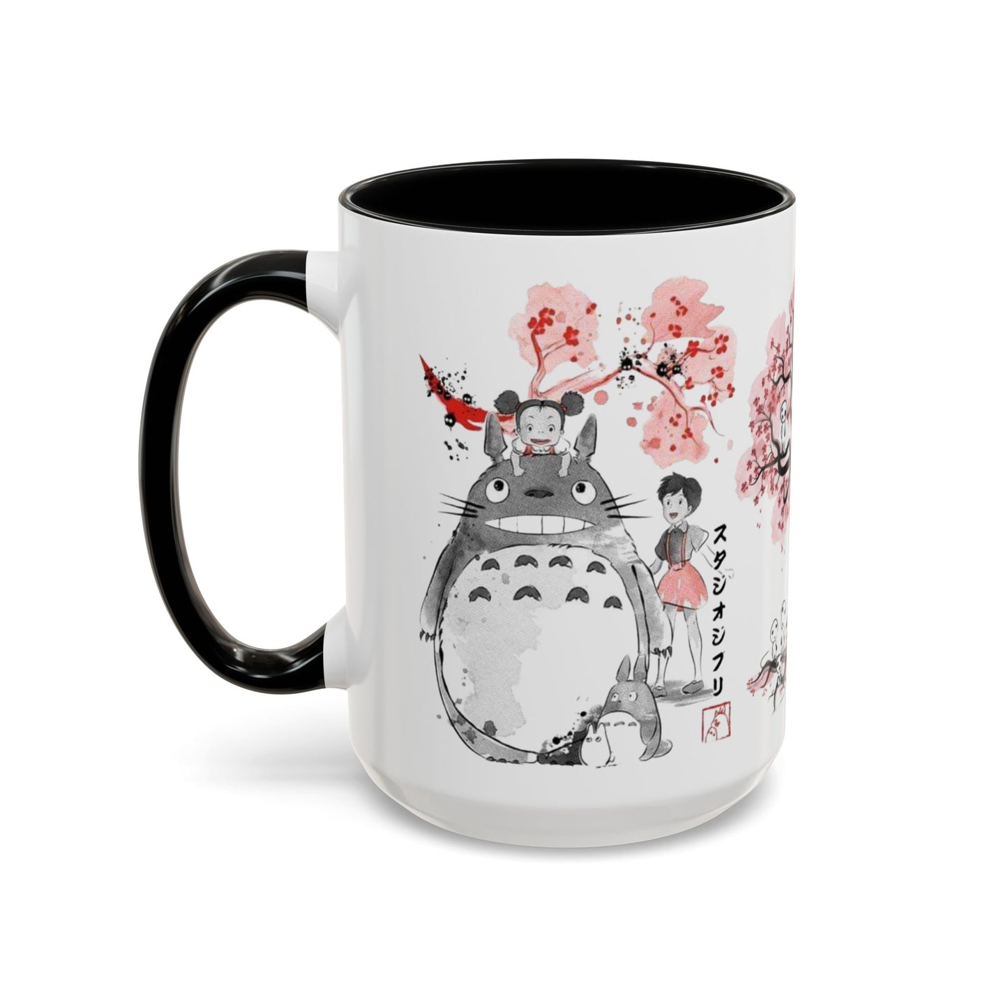 Totoro Sakura Forest Accent Mug – Color Handle Anime Cup 11oz & 15oz – Studio Ghibli Aesthetic Gift