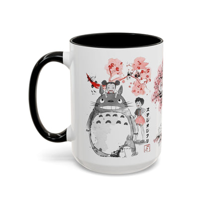 Totoro Sakura Forest Accent Mug – Color Handle Anime Cup 11oz & 15oz – Studio Ghibli Aesthetic Gift
