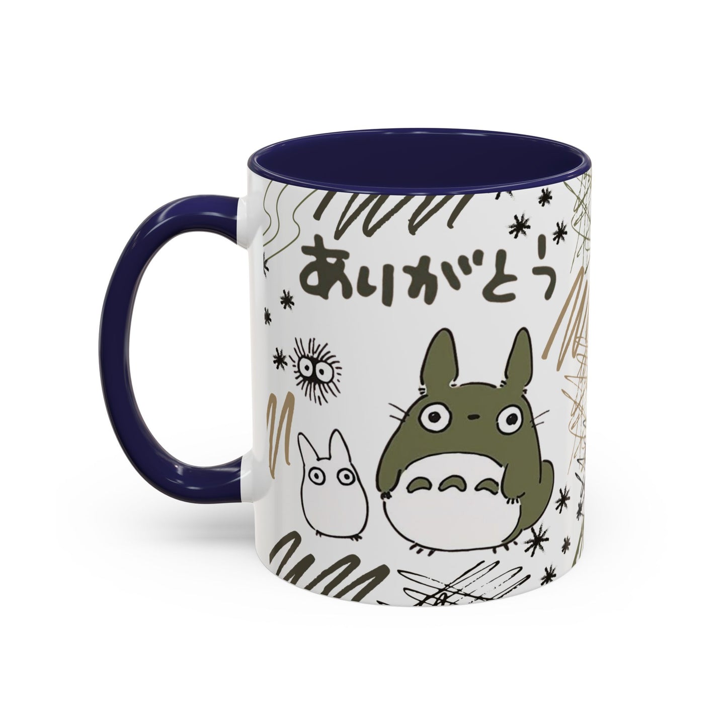 Totoro Sketch Accent Mug – Studio Ghibli Coffee Cup with Colored Handle – 11oz & 15oz Cute Anime Mug