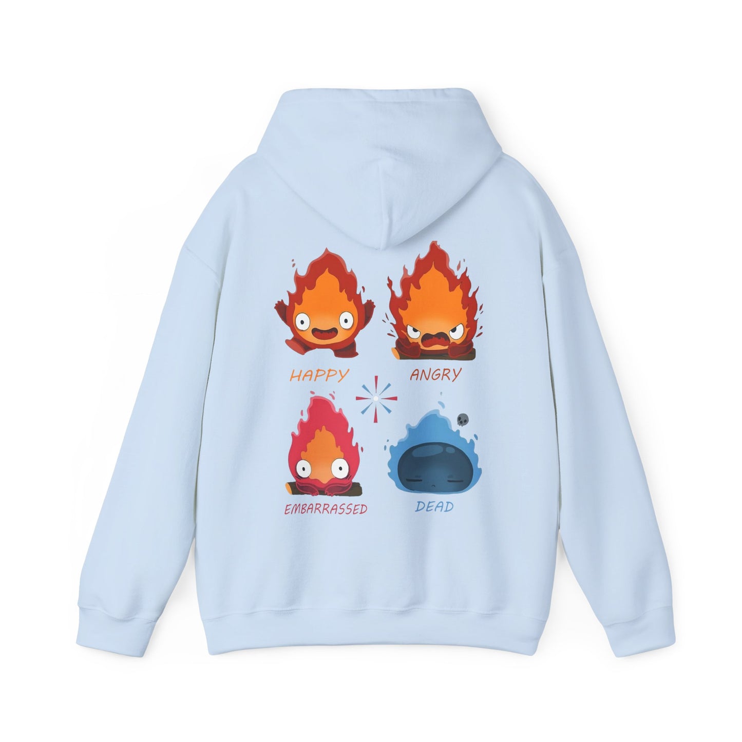 Funny Calcifer Faces Back Print Hoodie – 100% Cotton Anime Pullover | Howl’s Moving Castle Ghibli Style