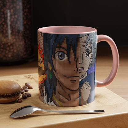 Howl's Moving Castle Pixel Accent Mug – Retro Anime Color Handle Cup 11oz & 15oz – Studio Ghibli Coffee Gift