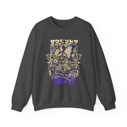 One Piece Ship Sweatshirt – 100% Cotton Anime Pullover Featuring Going Merry & Thousand Sunny