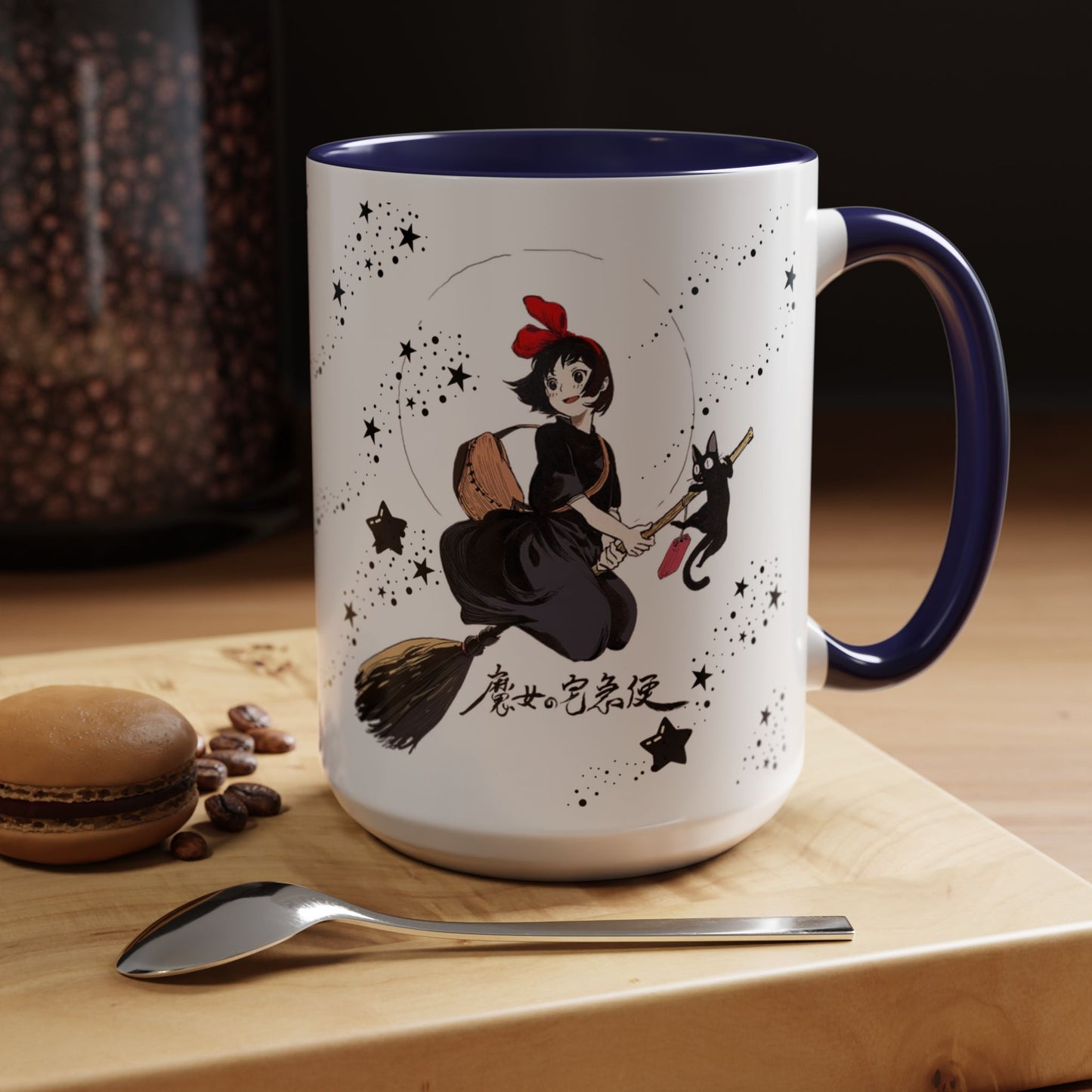 Kiki’s Delivery Service Accent Mug – 11oz & 15oz Ceramic Cup with Colored Handle – Studio Ghibli Anime Gift