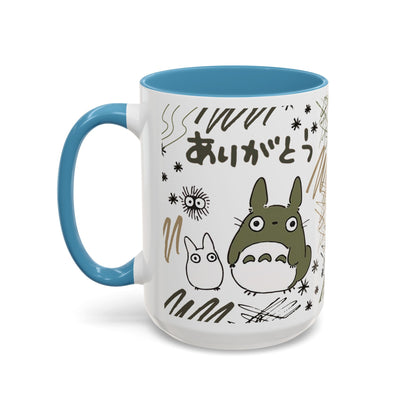 Totoro Sketch Accent Mug – Studio Ghibli Coffee Cup with Colored Handle – 11oz & 15oz Cute Anime Mug
