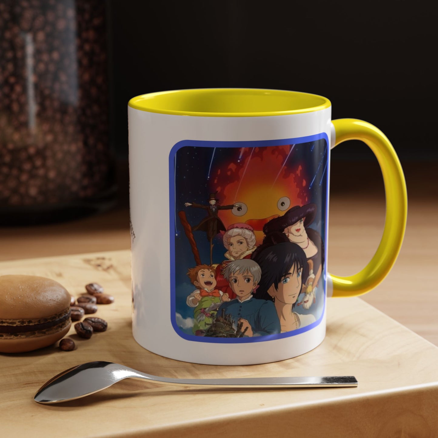 Howl’s Moving Castle Accent Mug – Ghibli Collage Color Handle Cup 11oz & 15oz – Anime Coffee Mug Featuring Howl & Calcifer