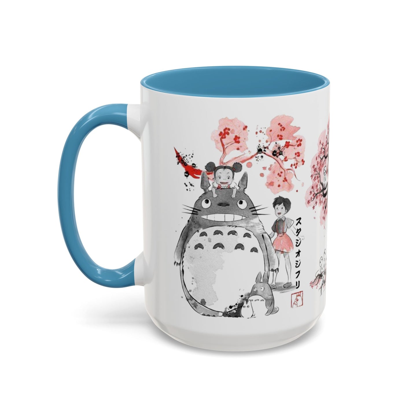 Totoro Sakura Forest Accent Mug – Color Handle Anime Cup 11oz & 15oz – Studio Ghibli Aesthetic Gift