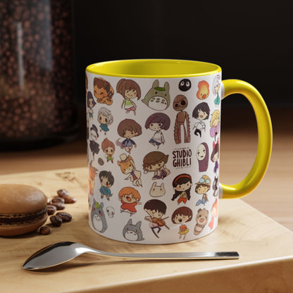 Studio Ghibli Chibi Characters Accent Mug – Color Handle Anime Cup – 11oz & 15oz Gift for Ghibli Fans