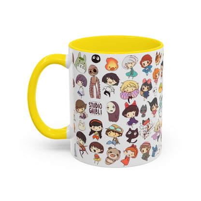 Studio Ghibli Chibi Characters Accent Mug – Color Handle Anime Cup – 11oz & 15oz Gift for Ghibli Fans