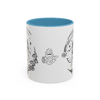 Calcifer Accent Mug – Howl’s Moving Castle Cup with Colored Handle – Studio Ghibli Gift 11oz & 15oz