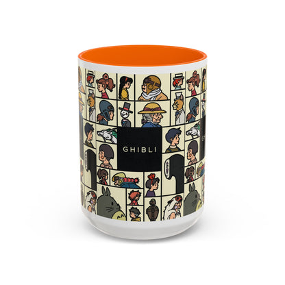 Studio Ghibli Characters Sketch Accent Mug – 11oz & 15oz Anime Coffee Cup with Color Handle