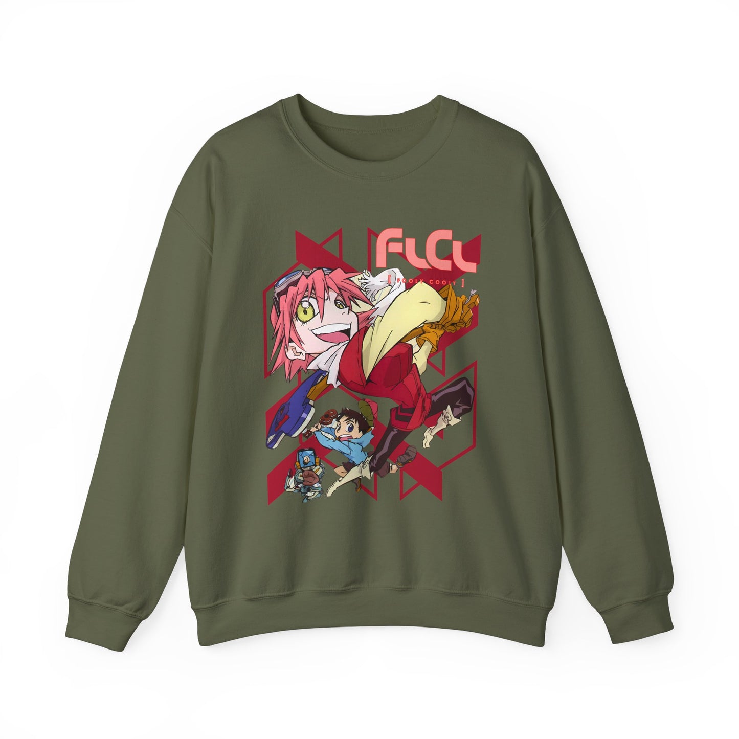 FLCL Sweatshirt – 100% Cotton Gildan 18000 | Fooly Cooly Retro Anime Pullover for True Fans