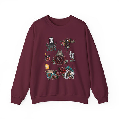 Studio Ghibli Characters Sweatshirt – 100% Cotton Anime Crewneck Featuring Iconic Ghibli Heroes