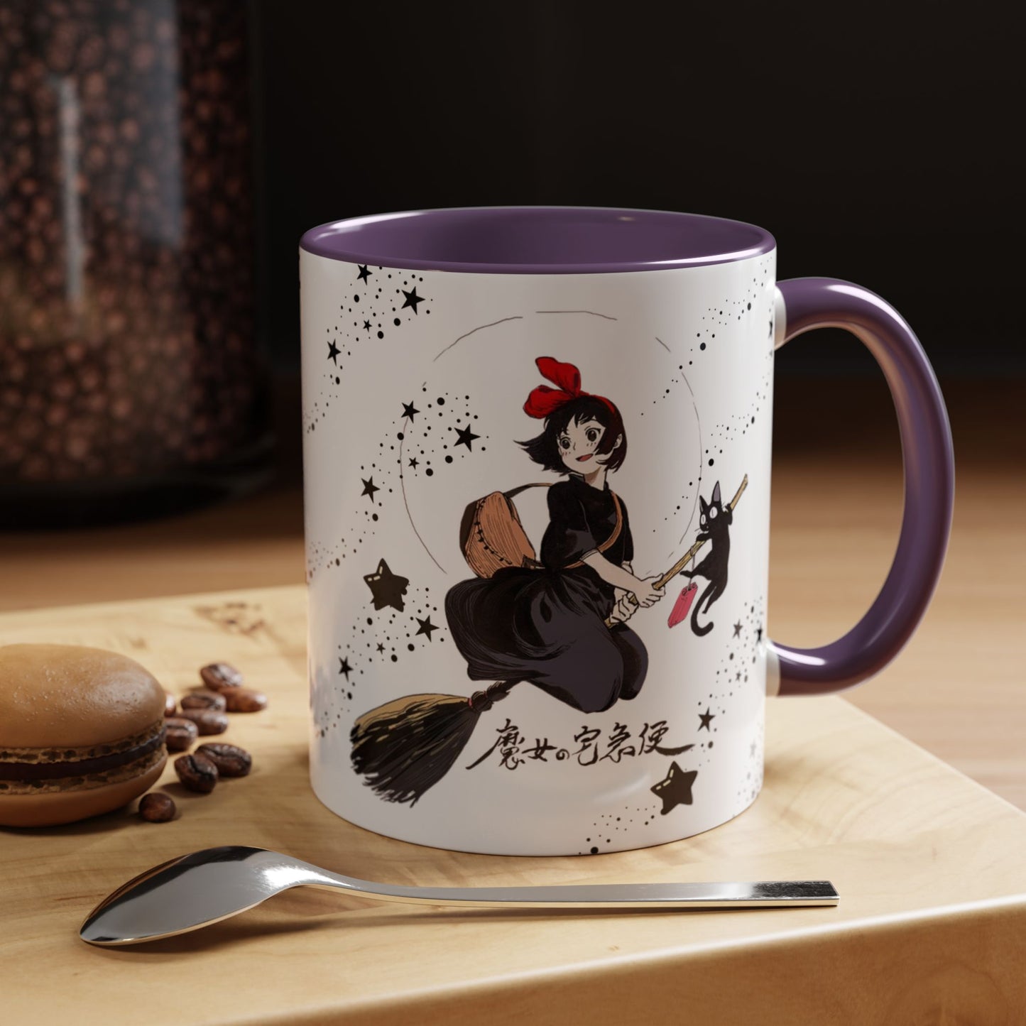 Kiki’s Delivery Service Accent Mug – 11oz & 15oz Ceramic Cup with Colored Handle – Studio Ghibli Anime Gift