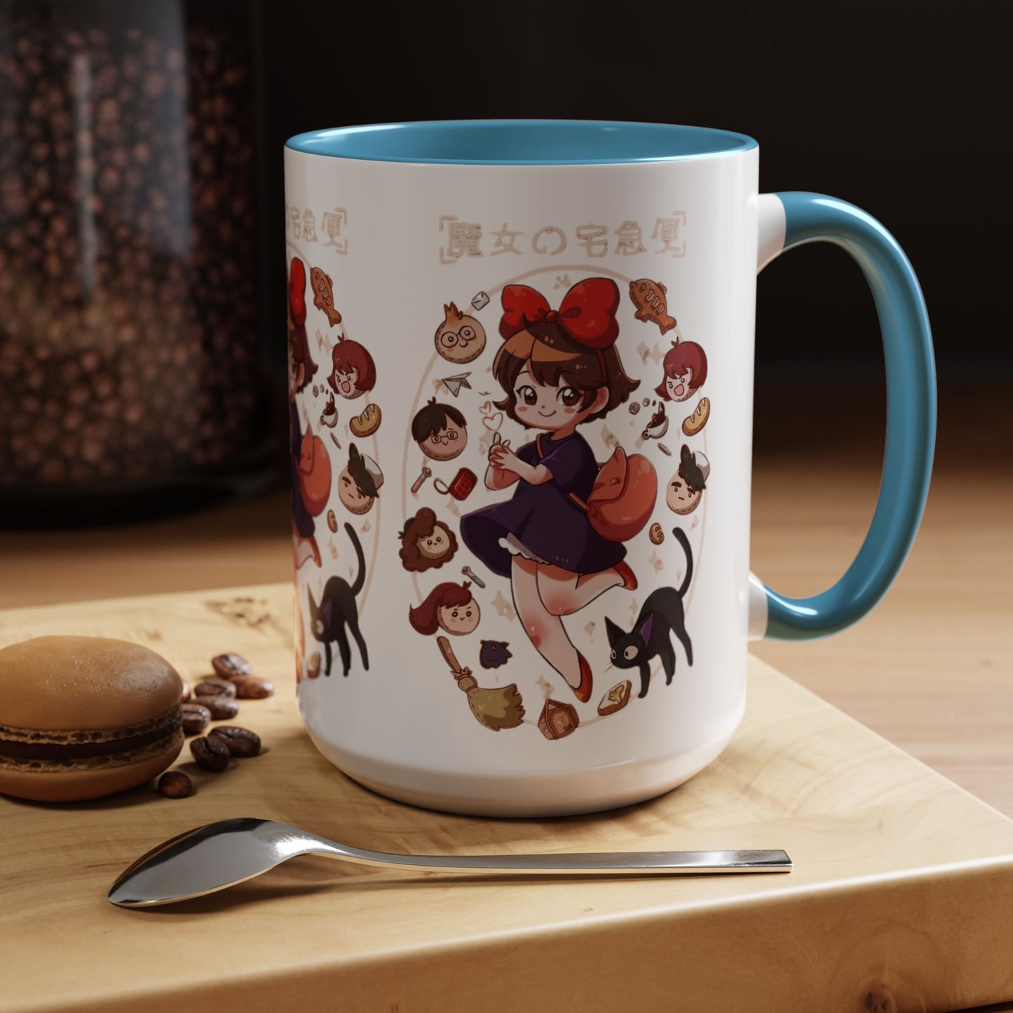 Kiki’s Delivery Service Accent Mug – Stained Glass Anime Cup 11oz & 15oz – Ghibli Inspired Color Handle Mug