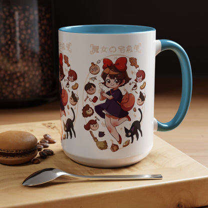 Kiki’s Delivery Service Accent Mug – Stained Glass Anime Cup 11oz & 15oz – Ghibli Inspired Color Handle Mug