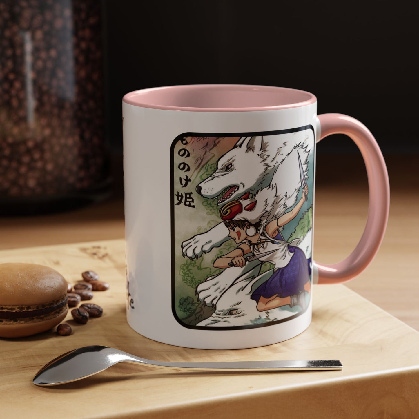 Princess Mononoke Accent Mug – Ghibli Collage Color Handle Cup 11oz & 15oz – Fantasy Anime Gift with San & Kodama
