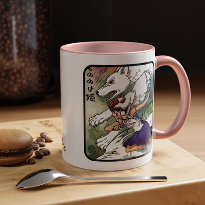 Princess Mononoke Accent Mug – Ghibli Collage Color Handle Cup 11oz & 15oz – Fantasy Anime Gift with San & Kodama