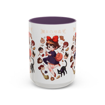 Kiki’s Delivery Service Accent Mug – Stained Glass Anime Cup 11oz & 15oz – Ghibli Inspired Color Handle Mug