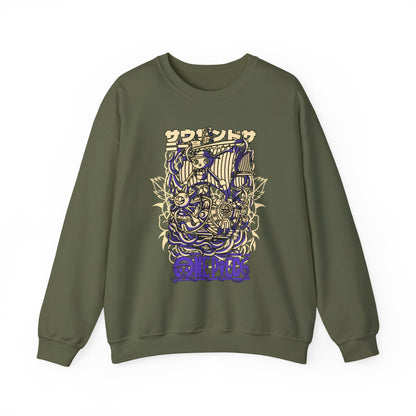 One Piece Ship Sweatshirt – 100% Cotton Anime Pullover Featuring Going Merry & Thousand Sunny