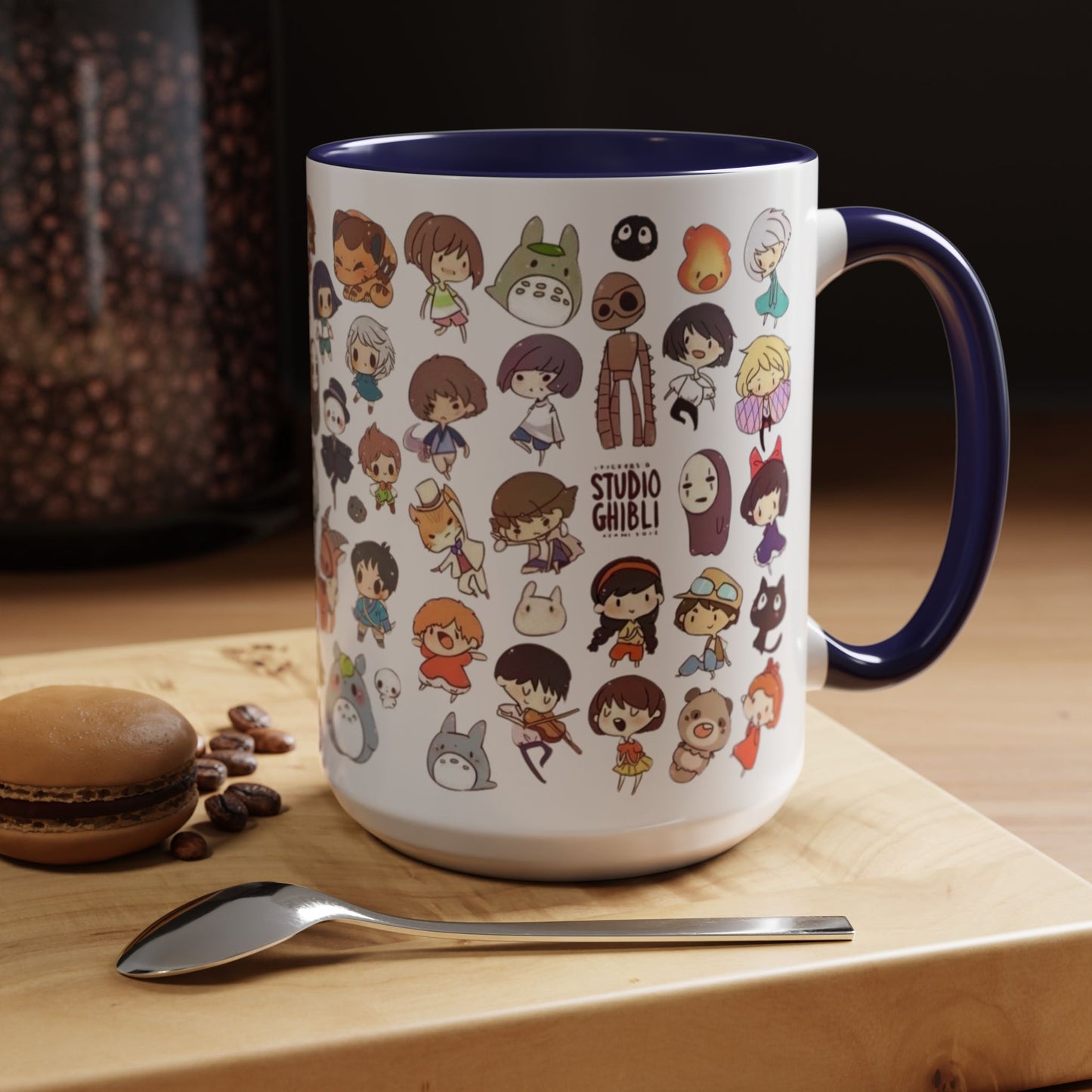 Studio Ghibli Chibi Characters Accent Mug – Color Handle Anime Cup – 11oz & 15oz Gift for Ghibli Fans