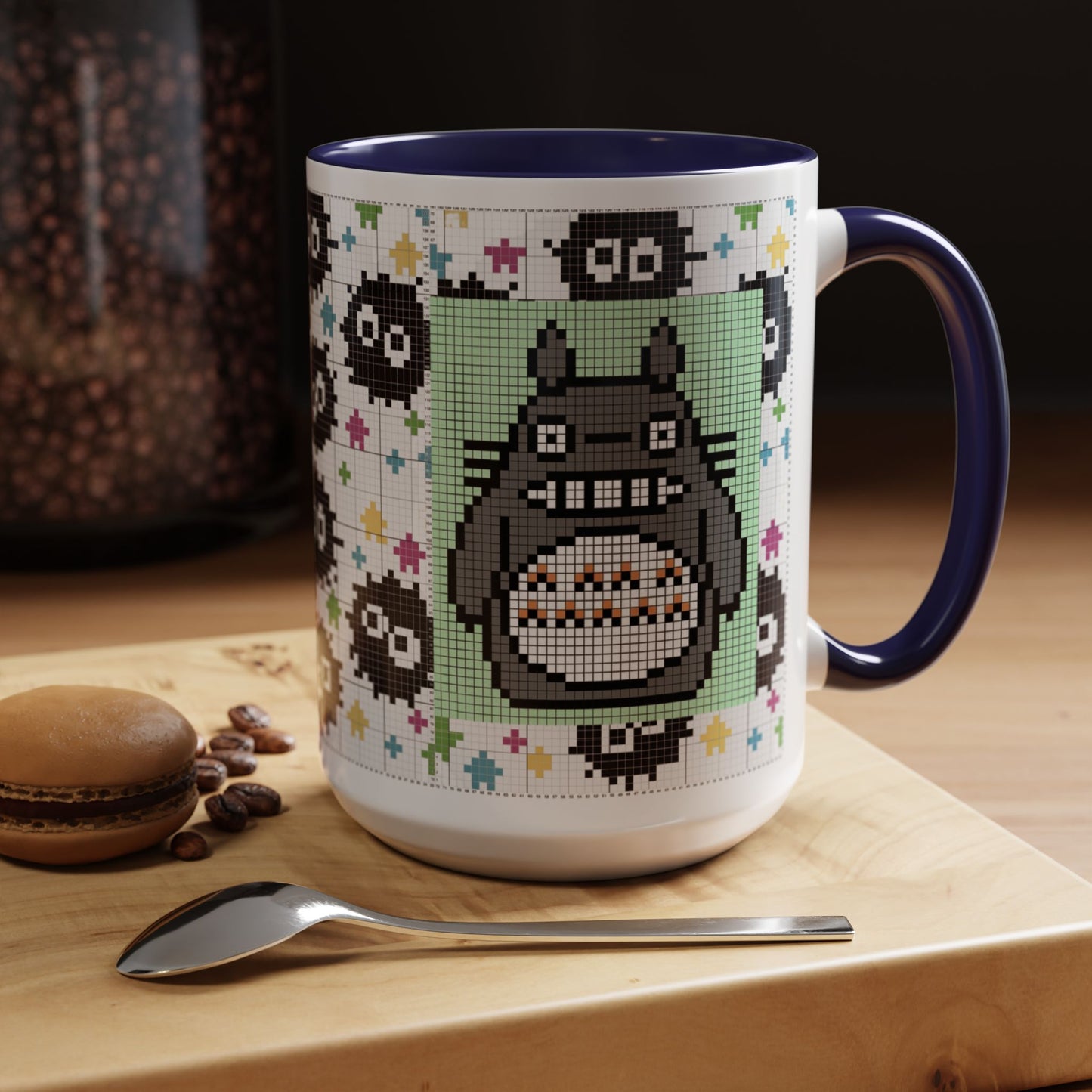 My Neighbor Totoro Pixel Accent Mug – Retro Ghibli Color Handle Cup 11oz & 15oz – Cute Anime Coffee Gift