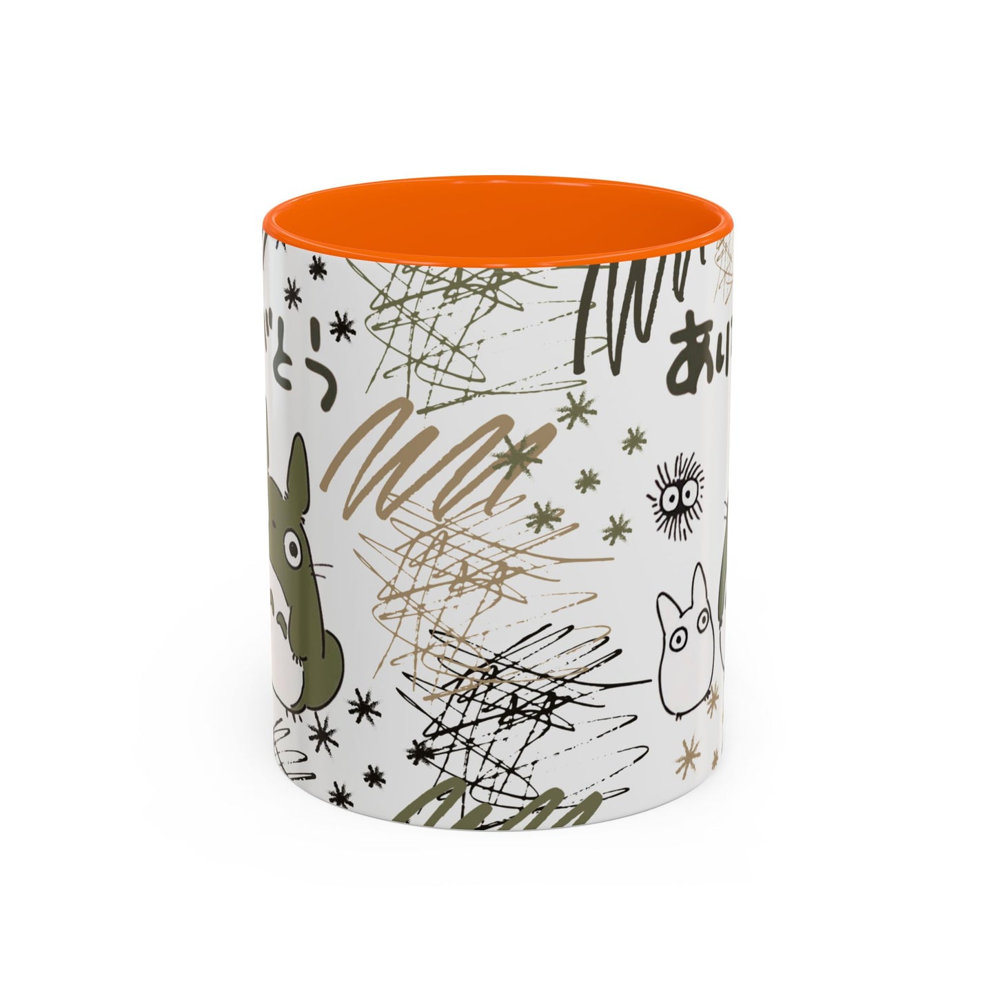 Totoro Sketch Accent Mug – Studio Ghibli Coffee Cup with Colored Handle – 11oz & 15oz Cute Anime Mug