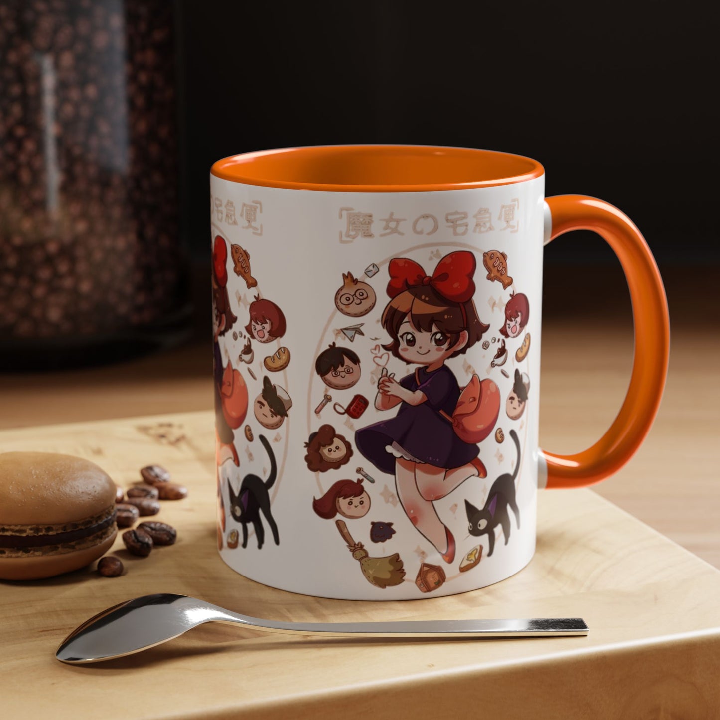 Kiki’s Delivery Service Accent Mug – Stained Glass Anime Cup 11oz & 15oz – Ghibli Inspired Color Handle Mug