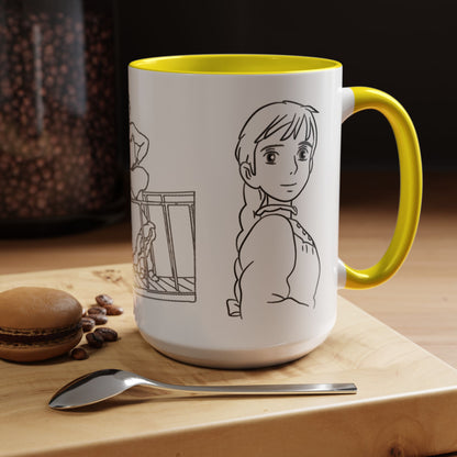 Sophie and Howl Accent Mug – Romantic Ghibli Color Handle Cup 11oz & 15oz – Howl’s Moving Castle Anime Love Gift